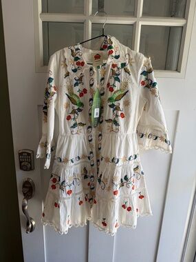 FARM Rio Off-White Mini Dress with Multicolor Embroidery